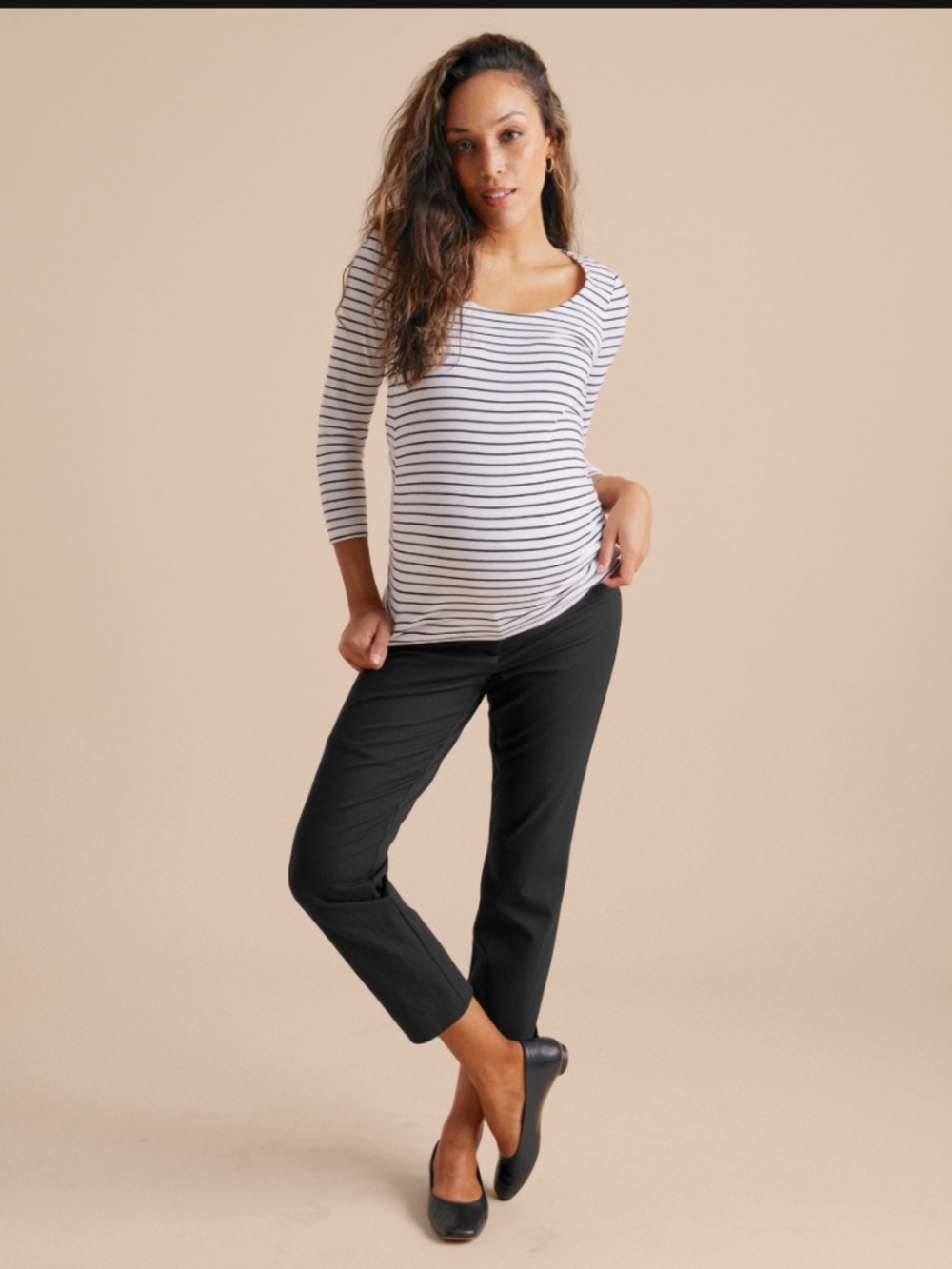A Pea in the Pod Maternity Striped Tank Top in Cream and Black